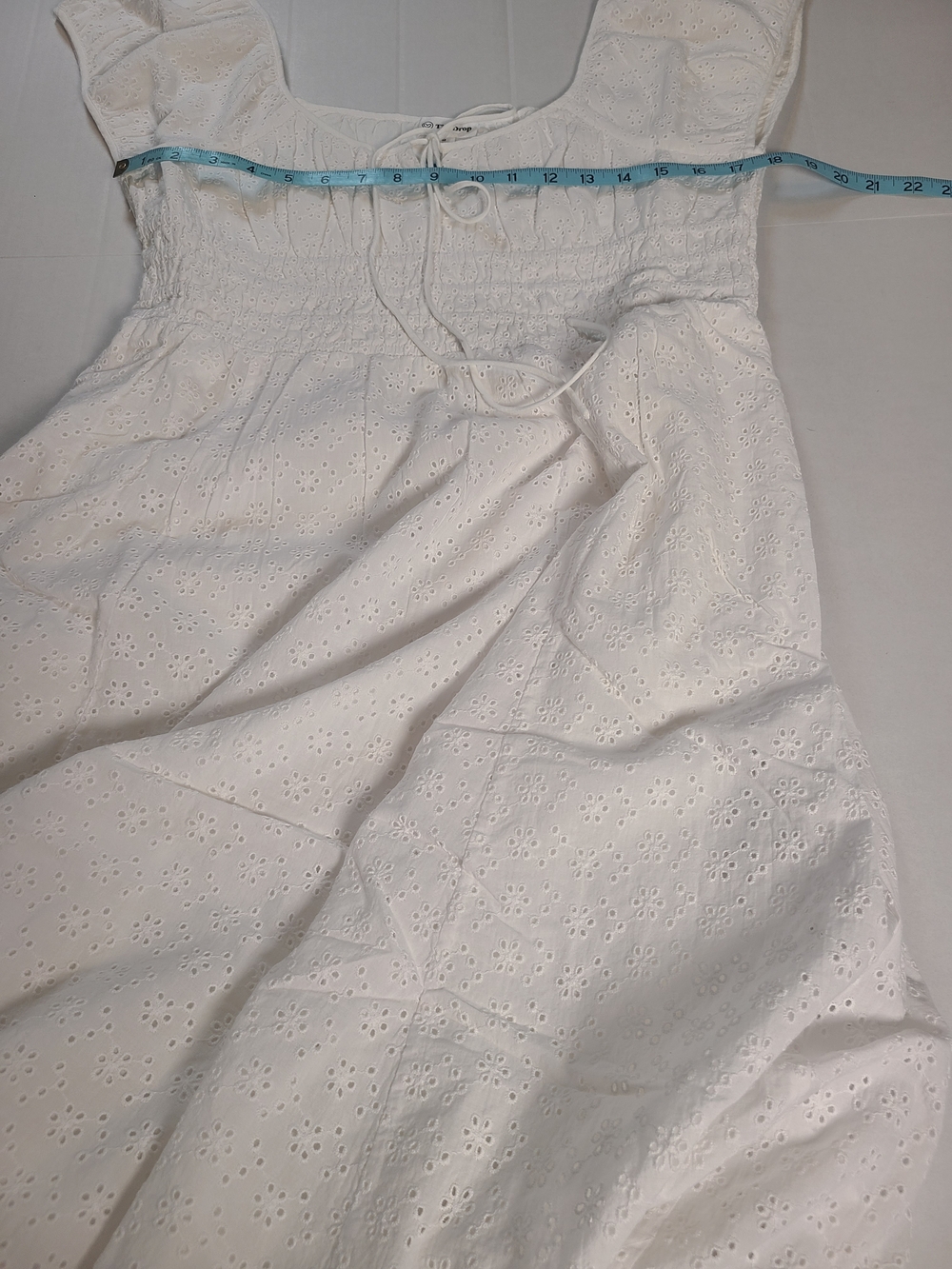 The Drop Melody Cap Sleeve Womens White Eyelet Midi Tie Front Dress  NWT Medium - Picture 8 of 11